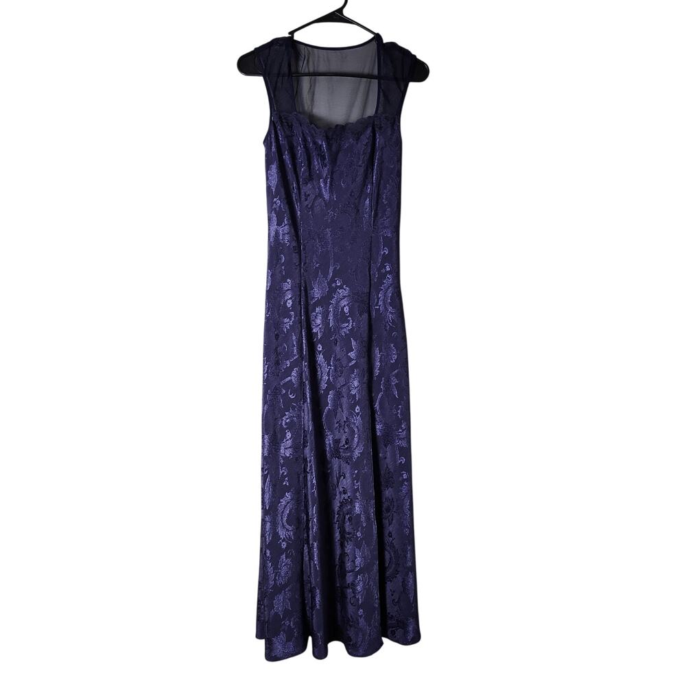 Vtg 80's Victoria's Secret‎ Purple Floral Satin Long Slip Gown Large Gold Label